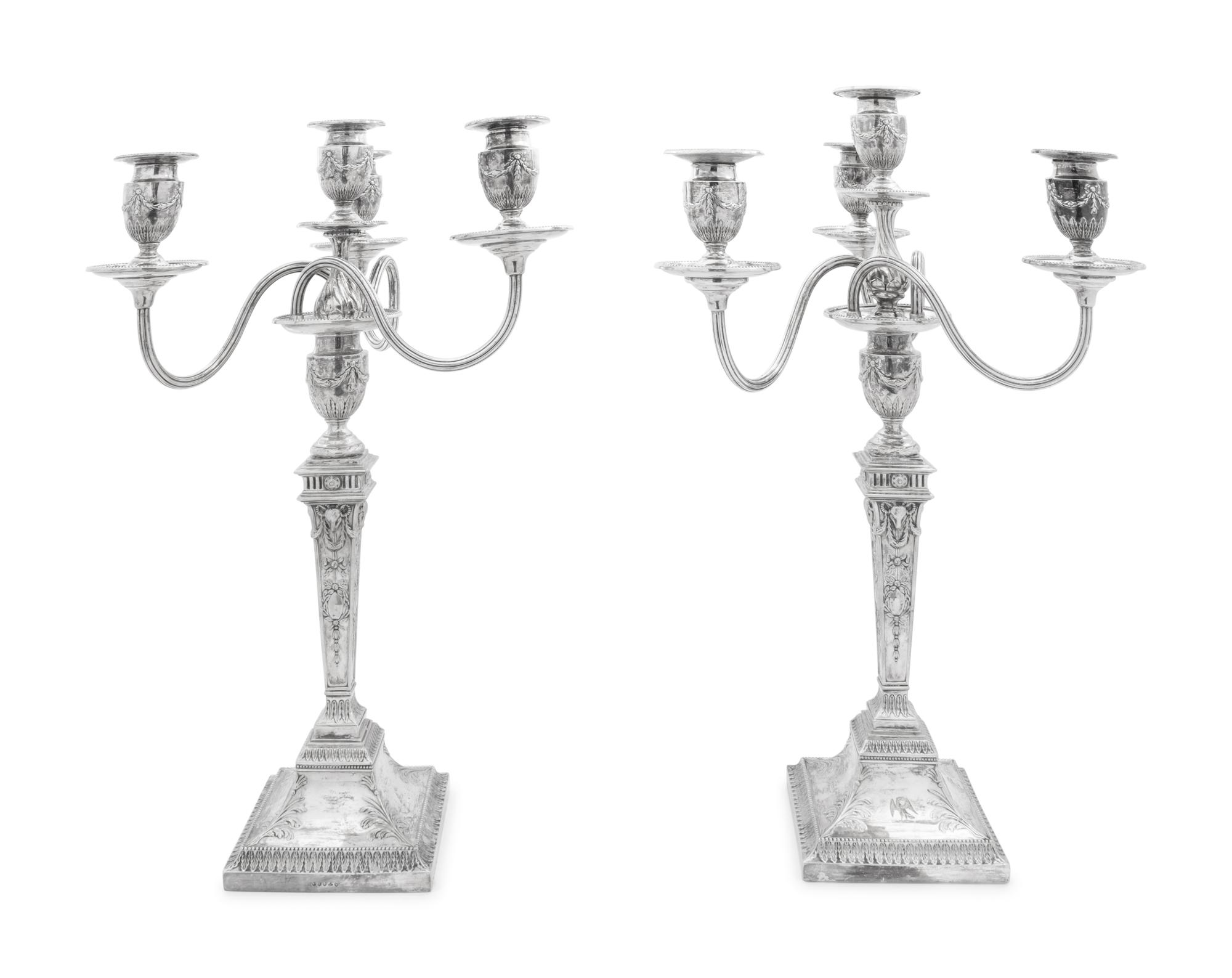 A Pair of English Silver Plate Four-Light Candelabra