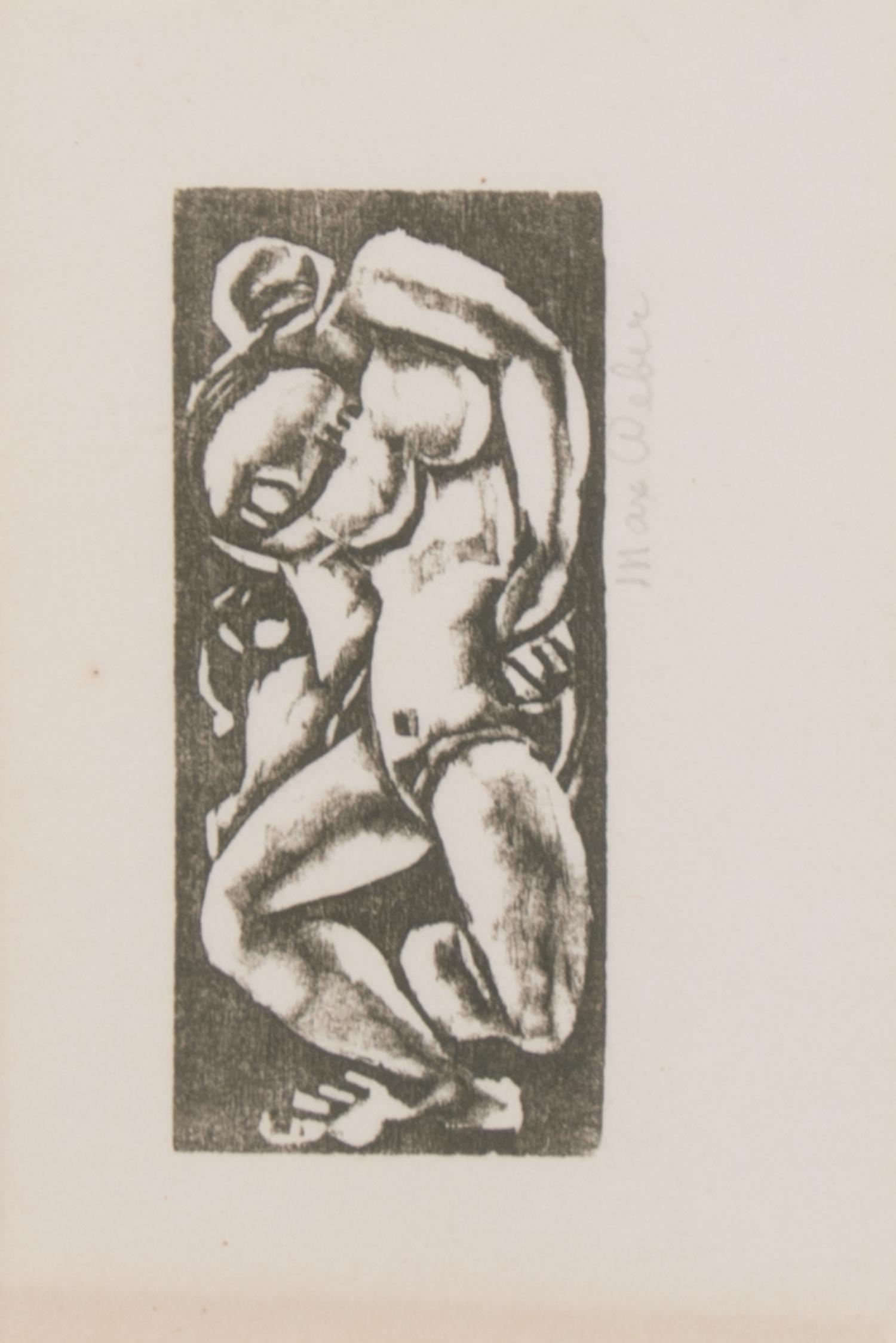 Max Weber, (American, 1881-1961), Portrait, Figure, Nude with Upraised Arm; Head, and Reclining Nude (set of five woodcuts)