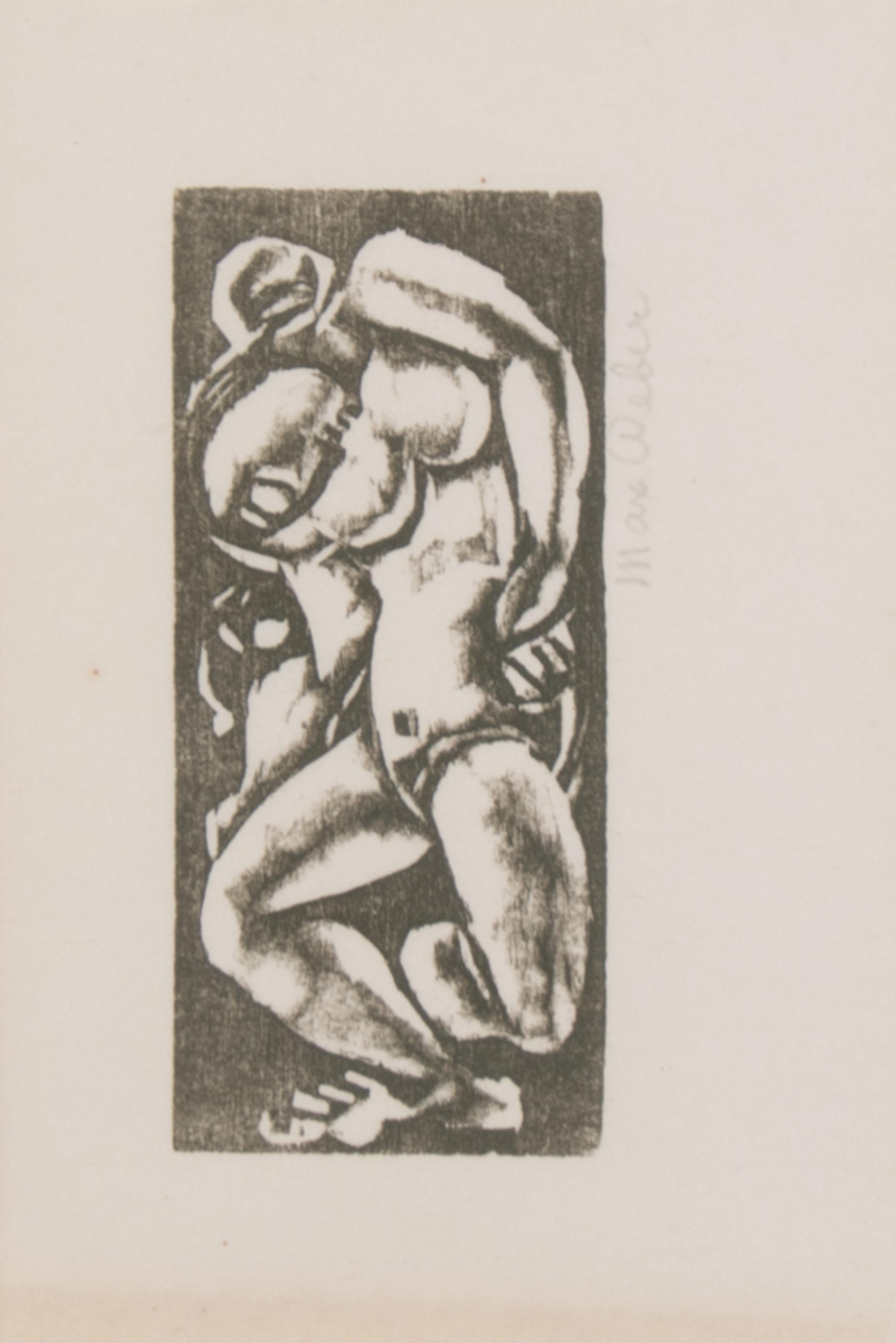 Max Weber, (American, 1881-1961), Portrait, Figure, Nude with Upraised Arm; Head, and Reclining Nude (set of five woodcuts)