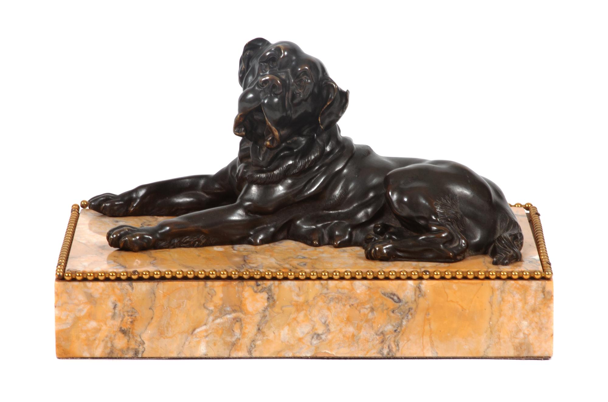 A Bronze Mastiff Sculpture Height 8 x width 13 3/4 x depth 8 inches.