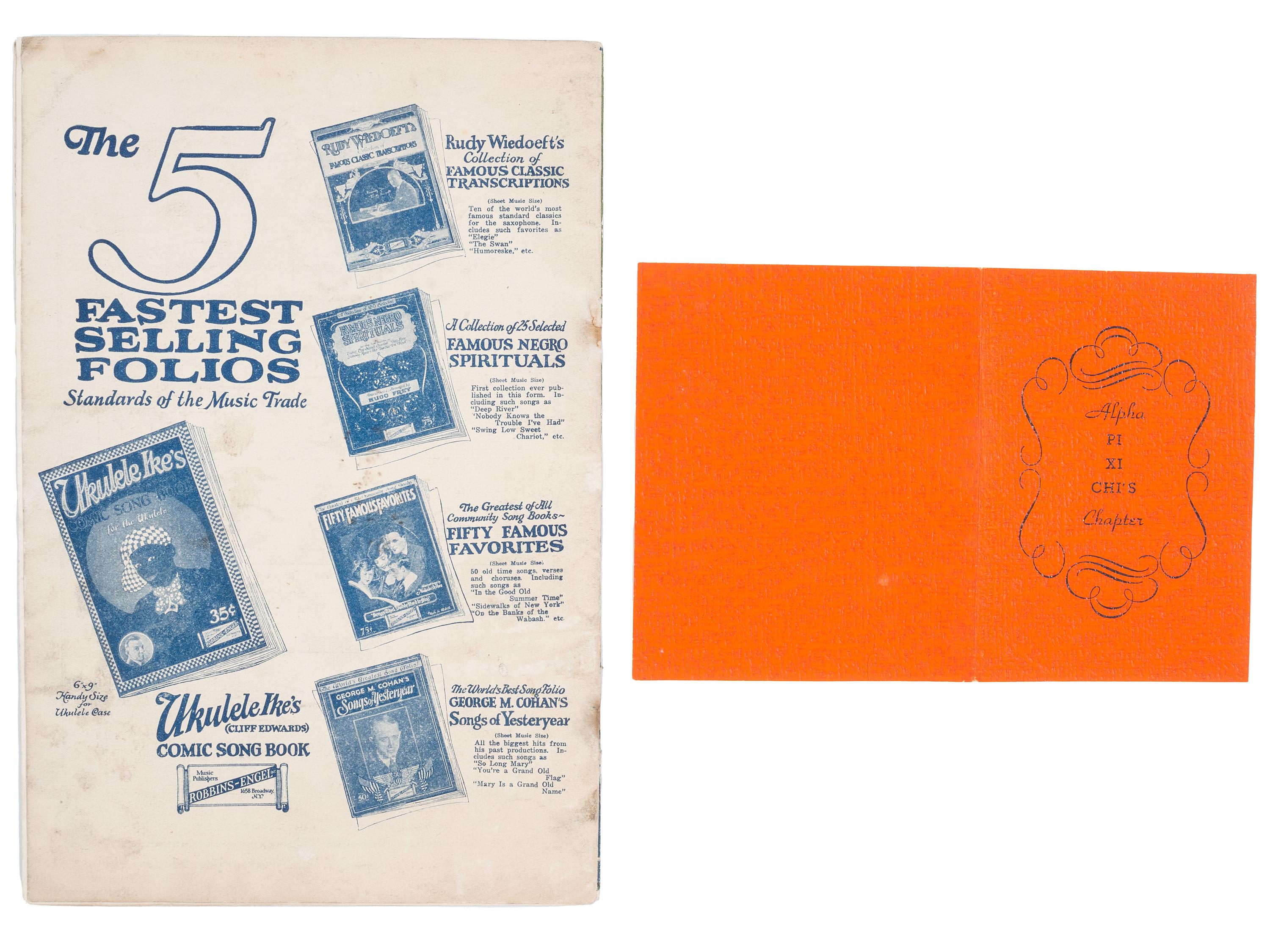 [MUSIC]. A group of 6 items associated with African American singers and music, highlighted by a Williams' Colored Singers collection of scored music with lyrics.