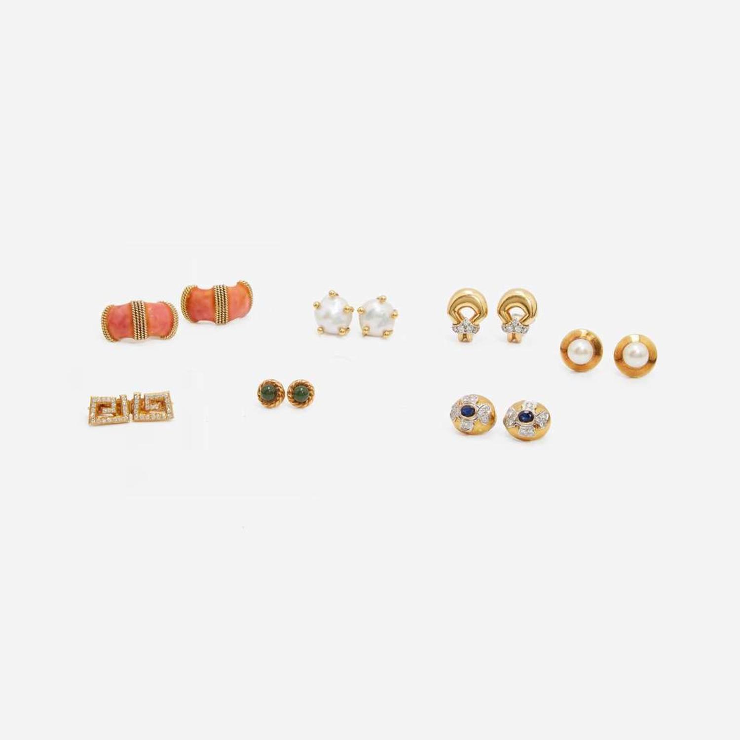 A Miscellaneous Collection of Gold and Gemstone Earrings