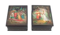 Two Russian Lacquered Boxes Height of each 7 inches. — 20TH CENTURY