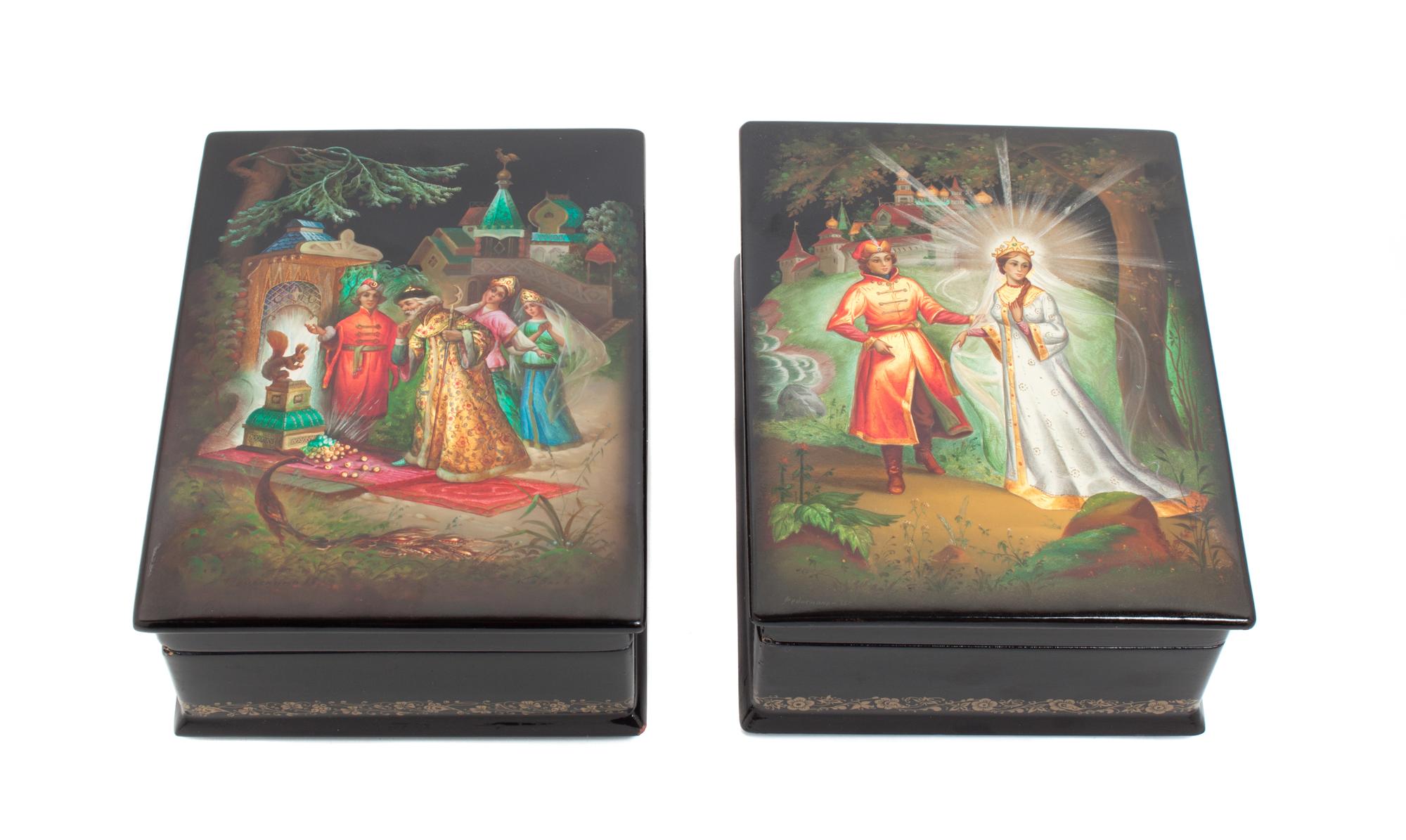 Two Russian Lacquered Boxes Height of each 7 inches. — 20TH CENTURY