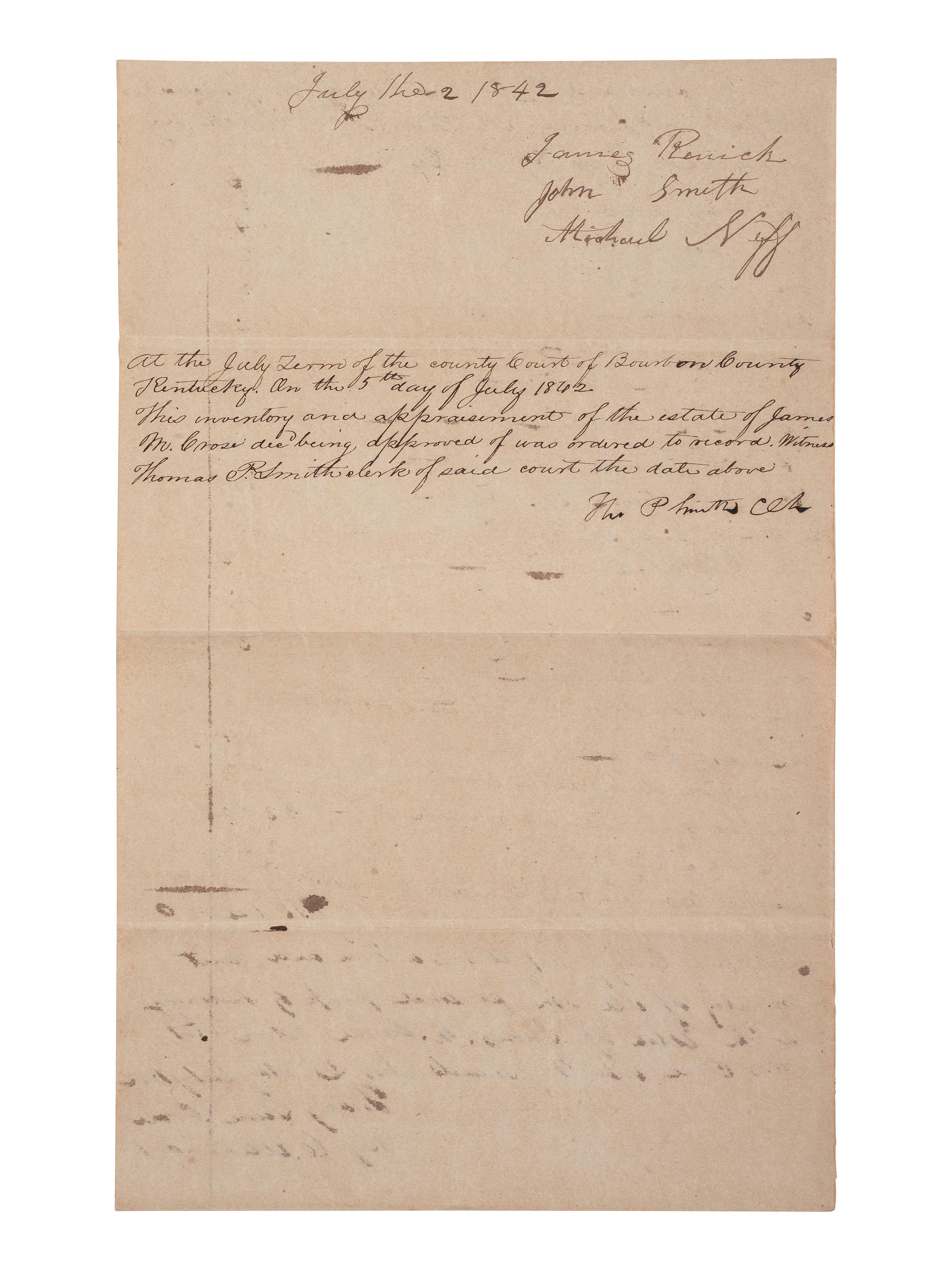 [ENSLAVEMENT & ABOLITION]. A group of 6 estate documents listing individual enslaved persons, most by name. [Bourbon County, KY]. 1831-1861.