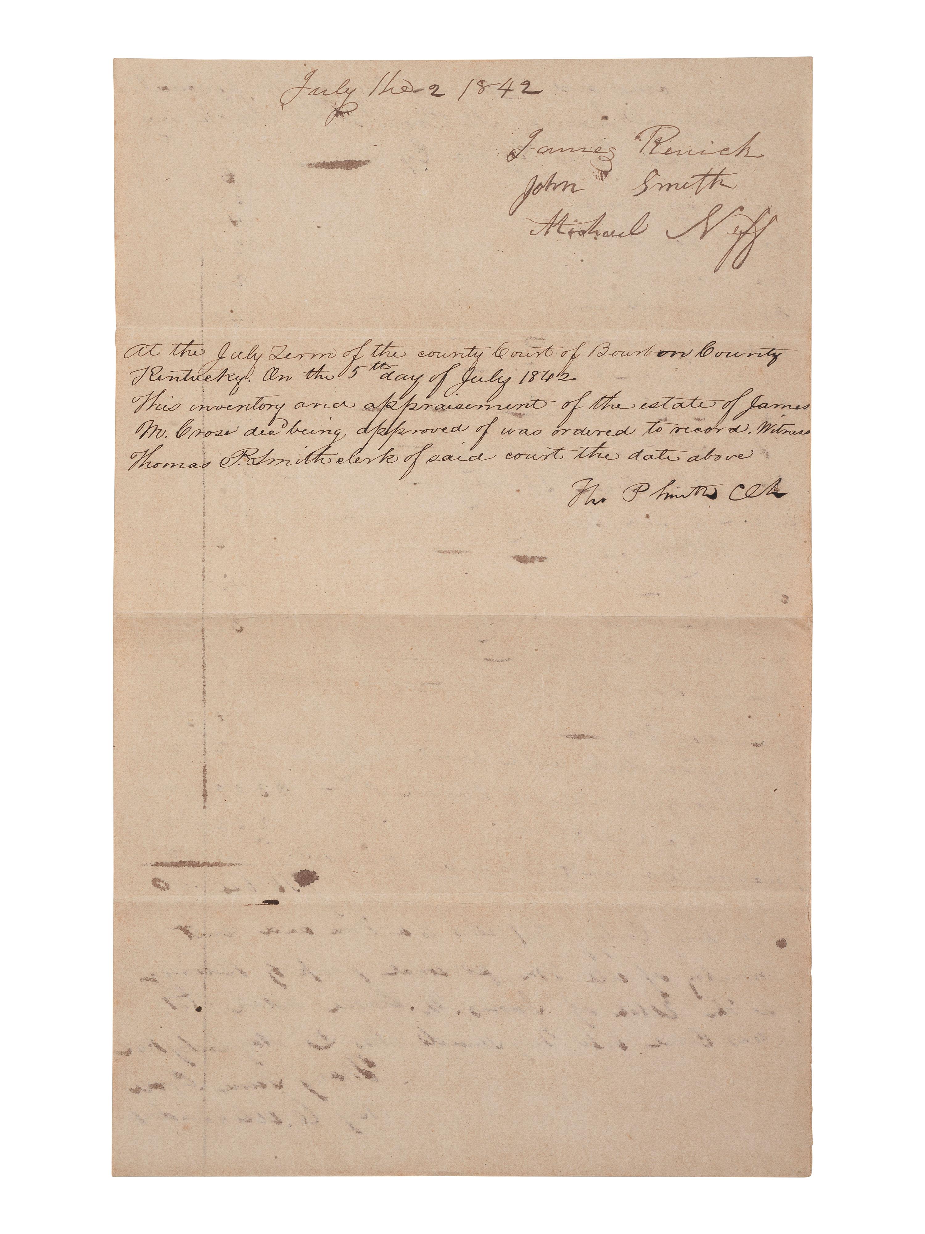 [ENSLAVEMENT & ABOLITION]. A group of 6 estate documents listing individual enslaved persons, most by name. [Bourbon County, KY]. 1831-1861.
