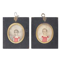American School, 19th Century — Two Portrait Miniatures: Rosetta Marks Roosevelt (1809-1840) and Henry Latrobe Roosevelt (1811-1884) as young children Circa 1813