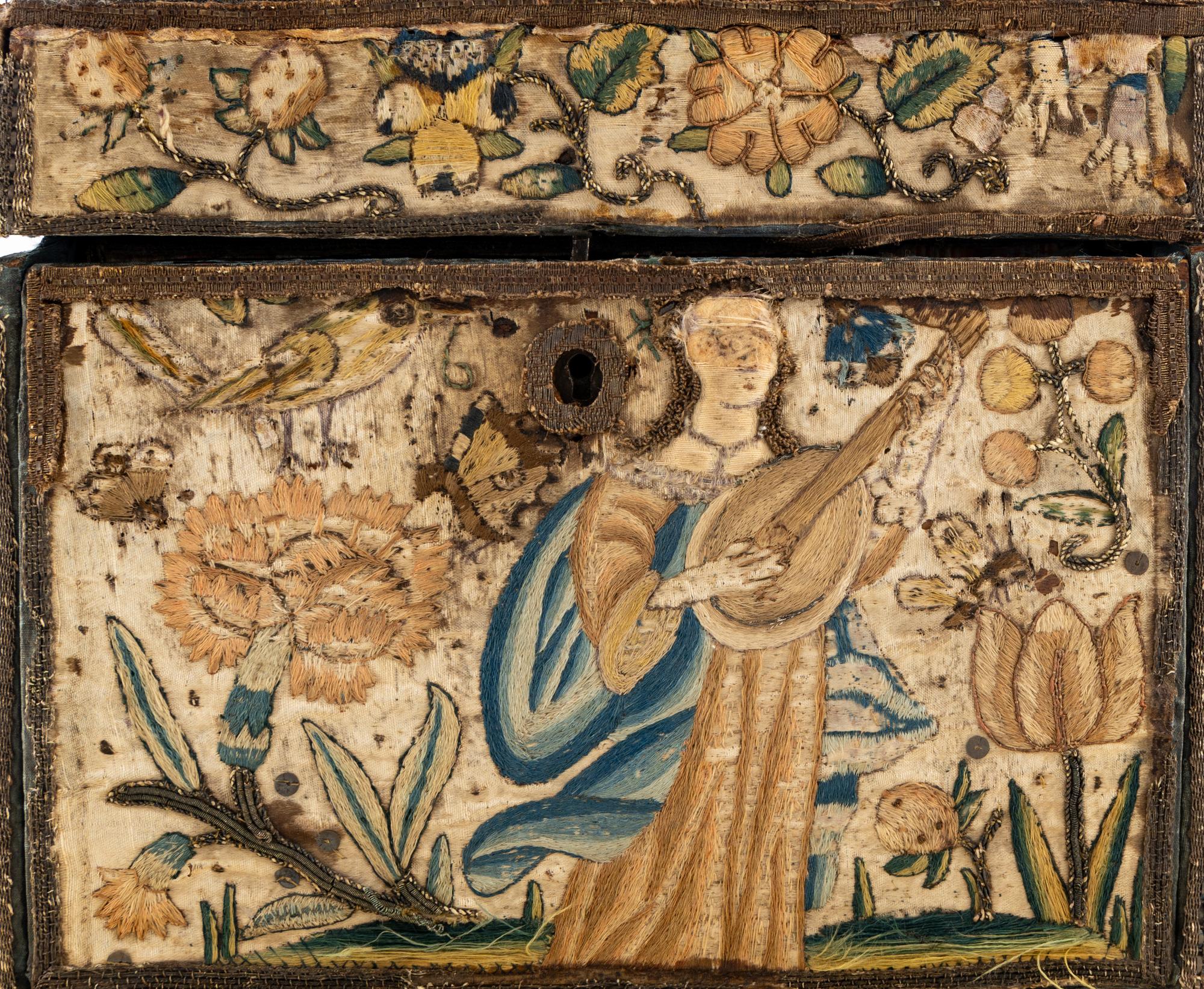 A Charles II Stumpwork Table Casket