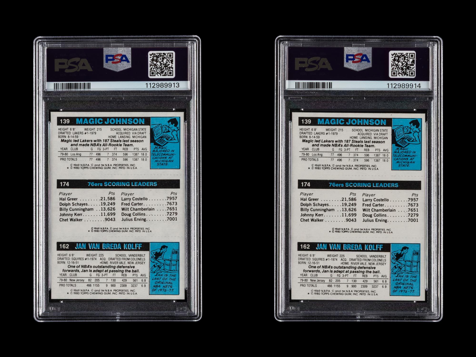 A Group of Two 1980 Topps Magic Johnson Rookie Basketball Cards (PSA 8; PSA 5)