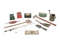 Ten Paint-Decorated Toy Fishing and Gardening Tools