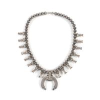 Navajo Sterling Silver and Turquoise Squash Blossom Necklace, with Fluted Beads