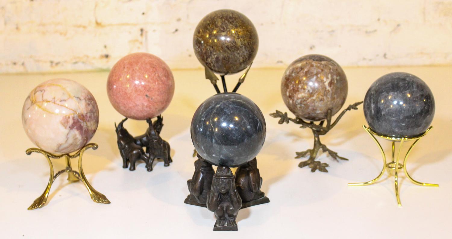 Six Various Stone Spheres Diameter of largest 4 inches.
