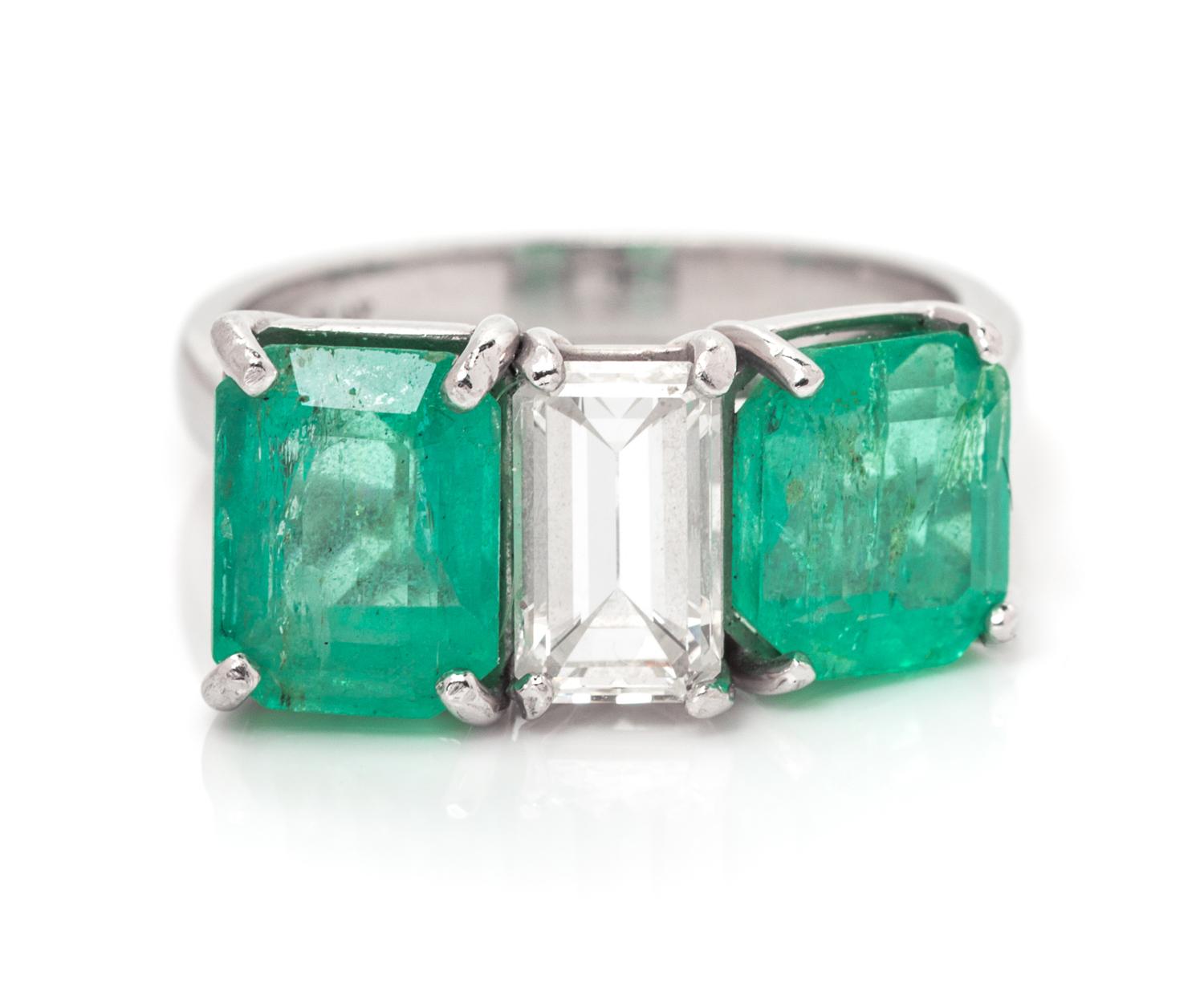A Platinum, Emerald and Diamond Ring, 4.80 dwts.