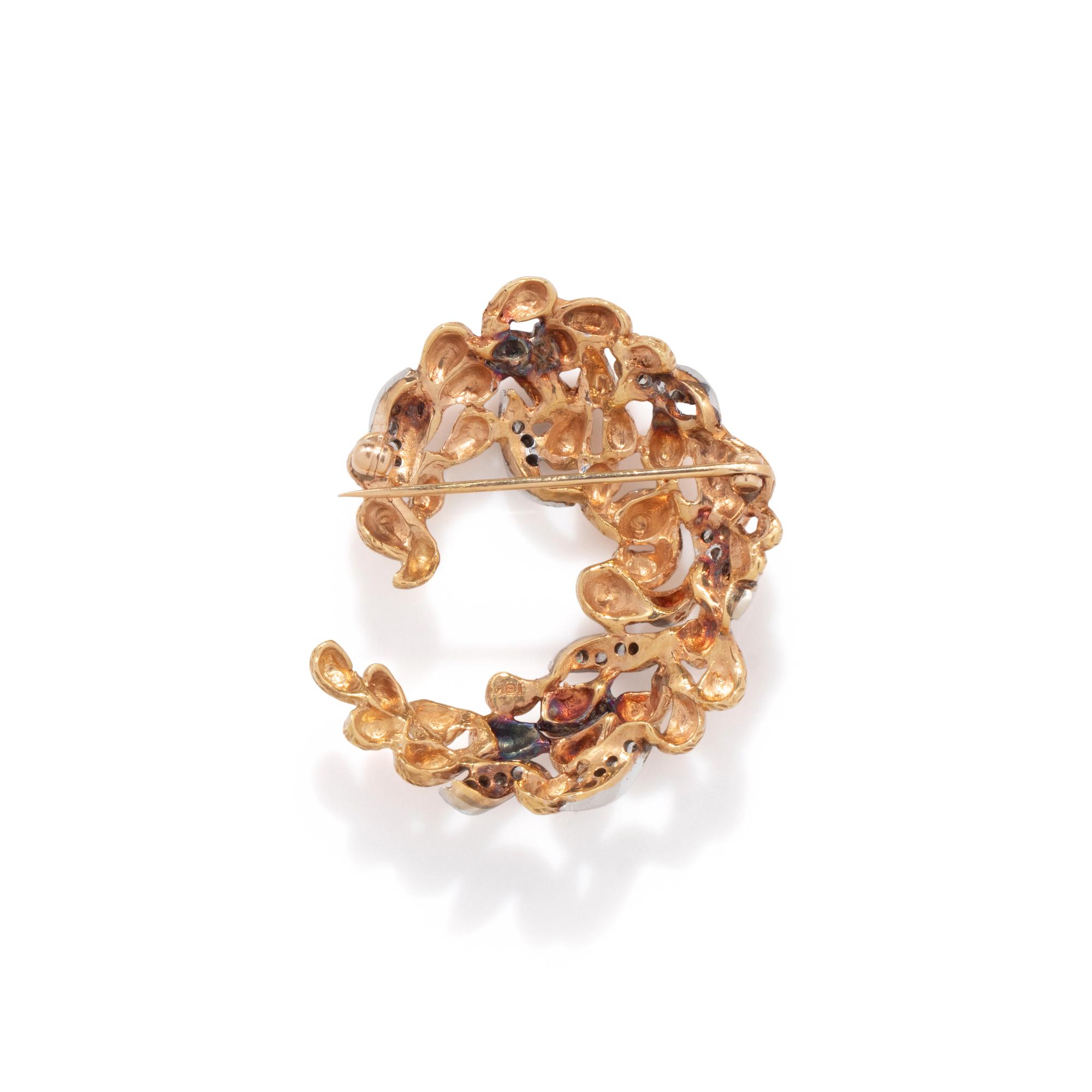 BICOLOR GOLD AND DIAMOND BROOCH