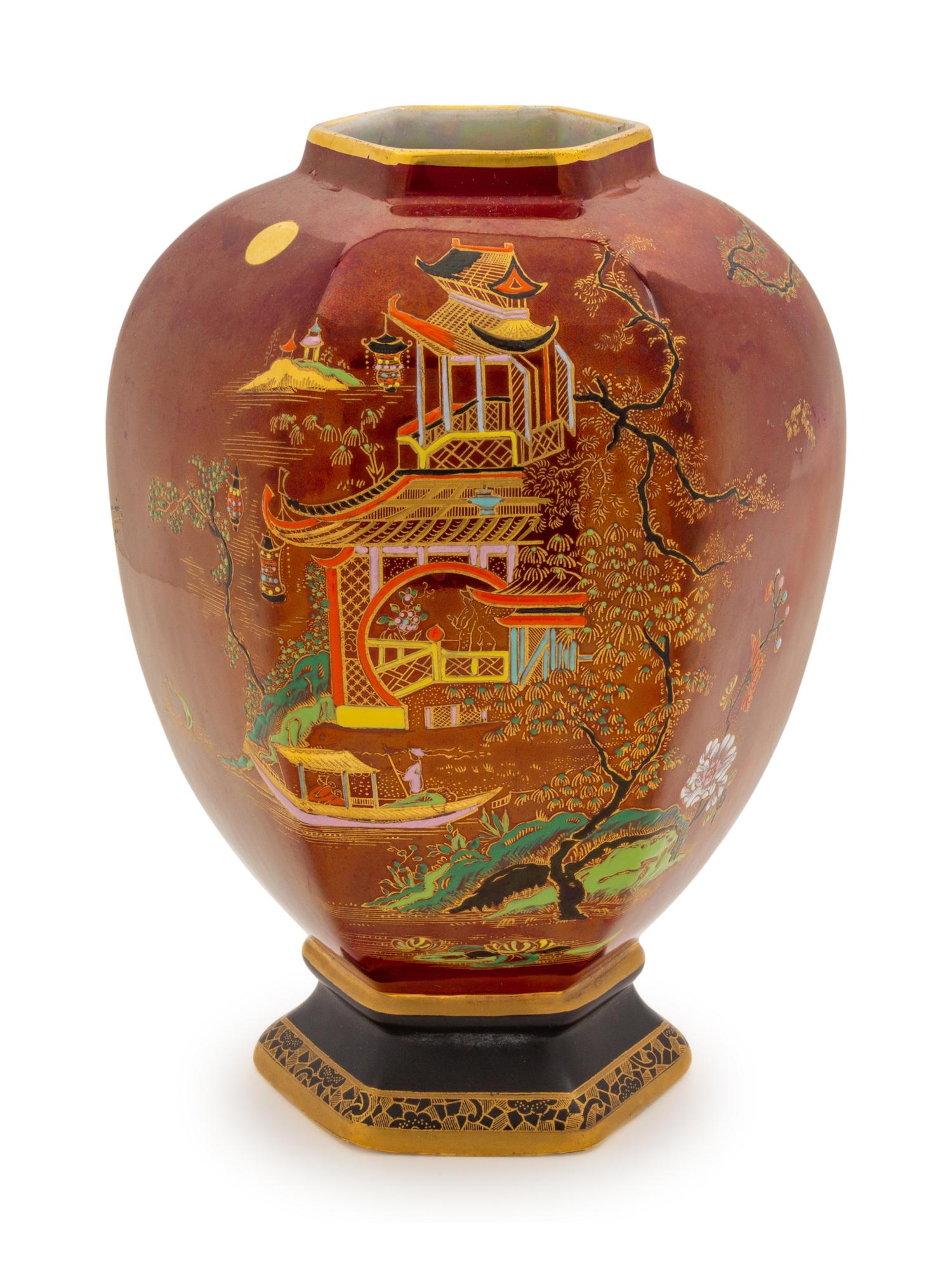 A Carelton Ware Hexagonal Vase — 20TH CENTURY