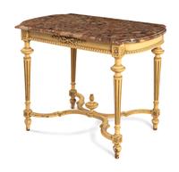 A Louis XVI Style Painted Marble-Top Center Table