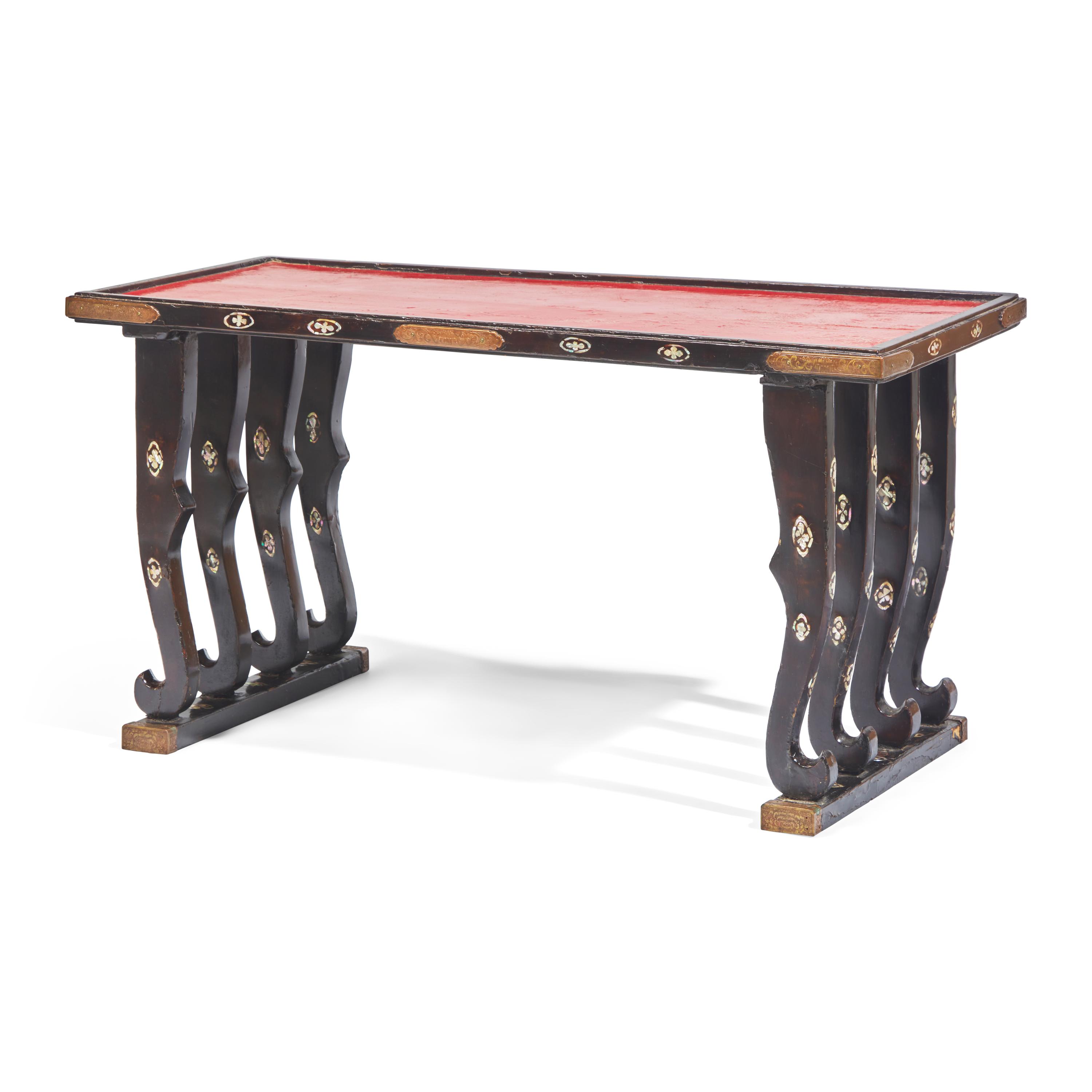 A Japanese Eight-Legged Negoro and Black Lacquer Low Temple Table, Edo Period
