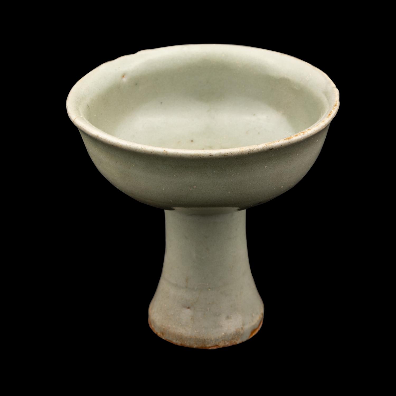 A Chinese Longquan Celadon Glazed Porcelain Stem Cup