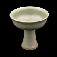 A Chinese Longquan Celadon Glazed Porcelain Stem Cup