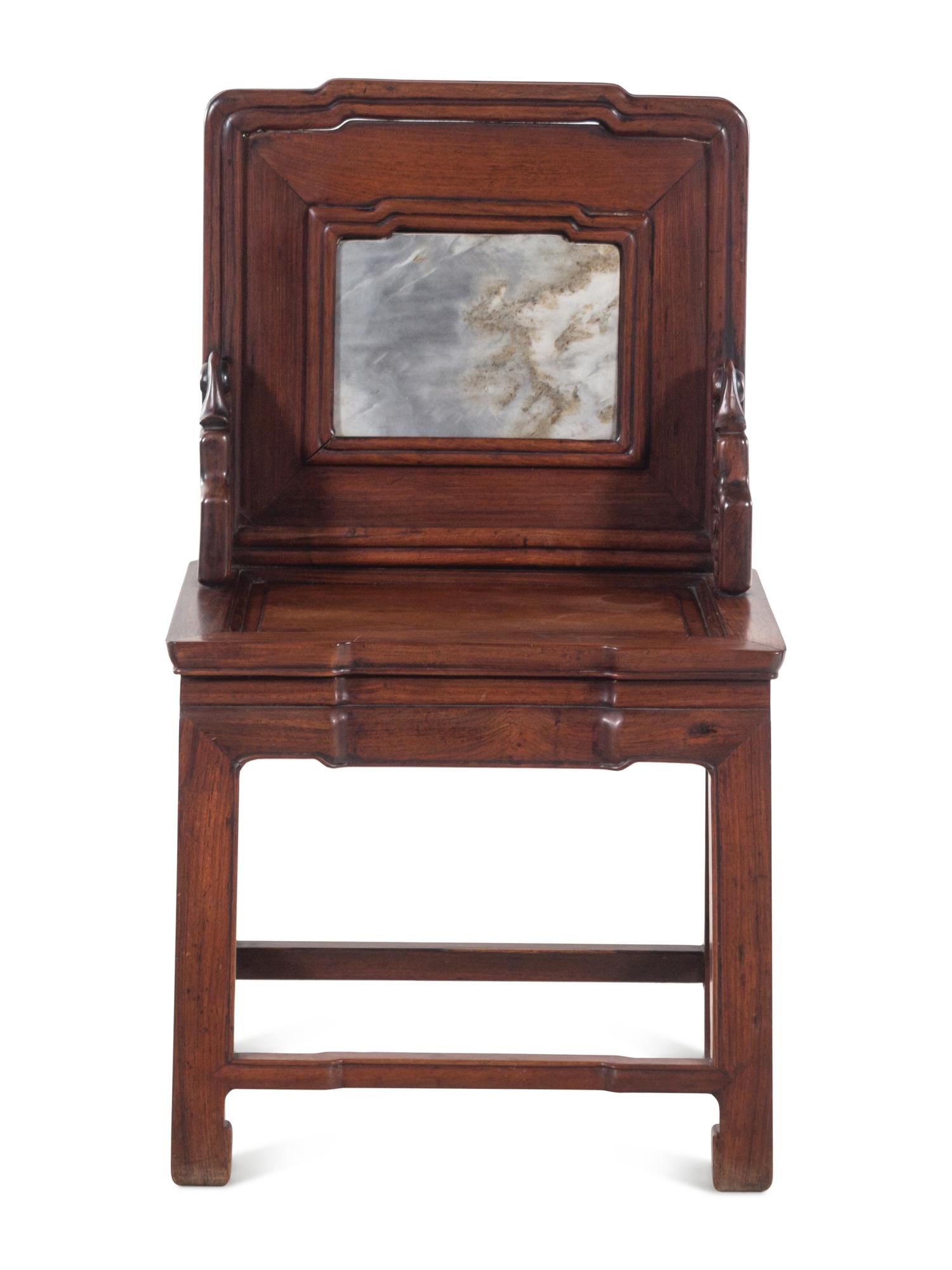 A Chinese Mixed Wood Marble Inset Side Chair