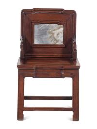 A Chinese Mixed Wood Marble Inset Side Chair
