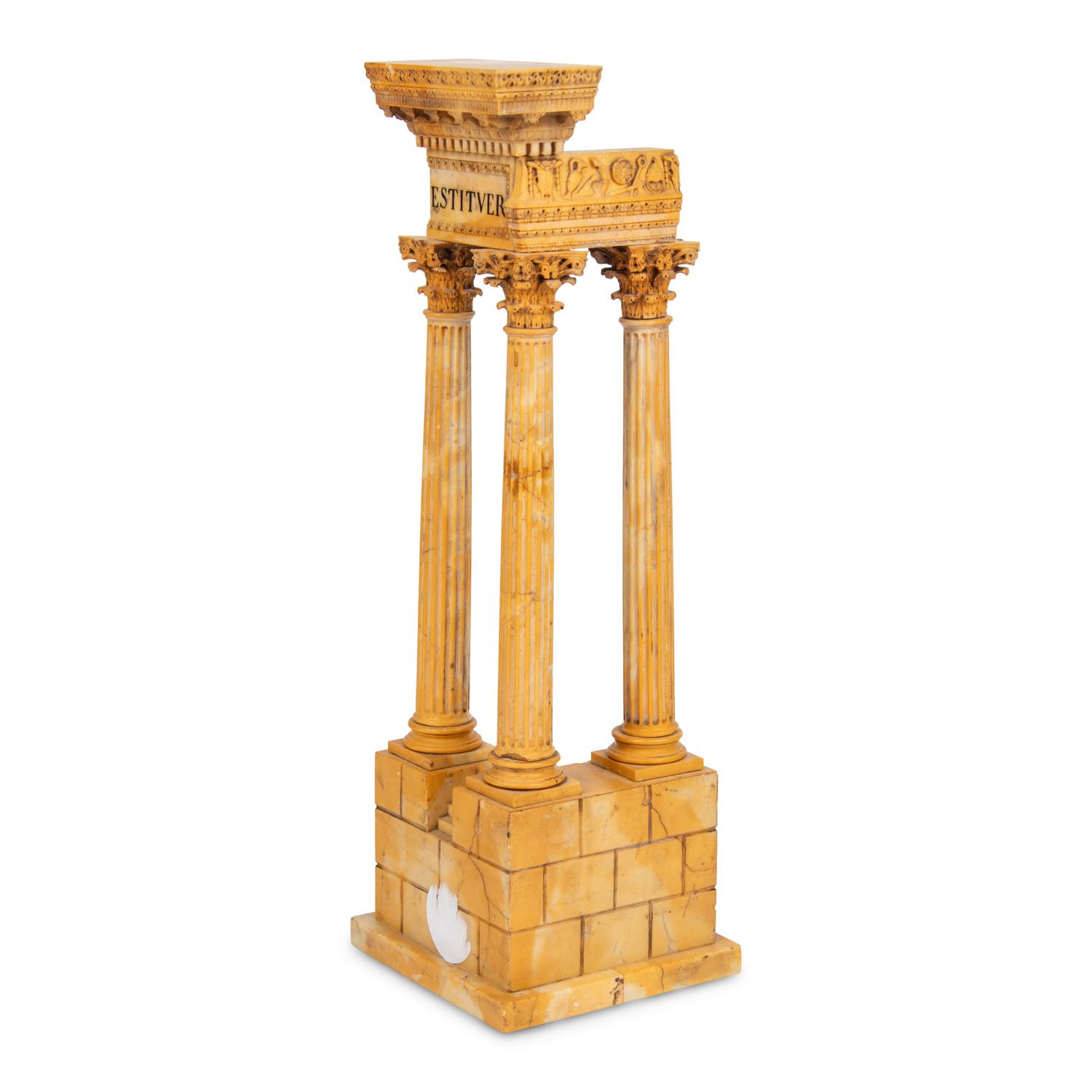 A Grand Tour Marmo Giallo Antico Marble Model of the Temple of Vespasian and Titus
