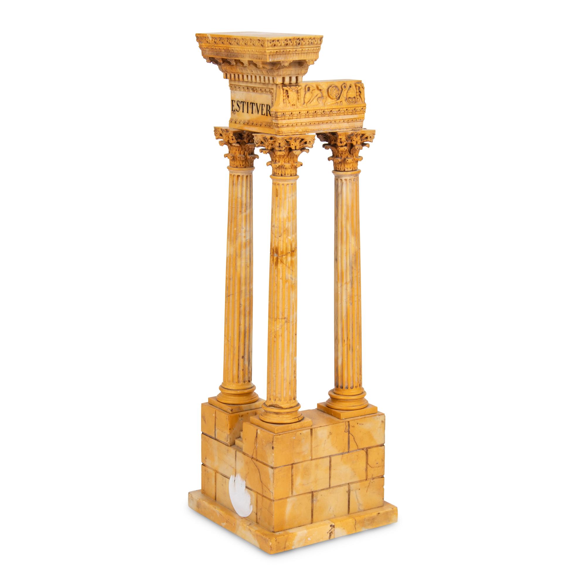 A Grand Tour Marmo Giallo Antico Marble Model of the Temple of Vespasian and Titus