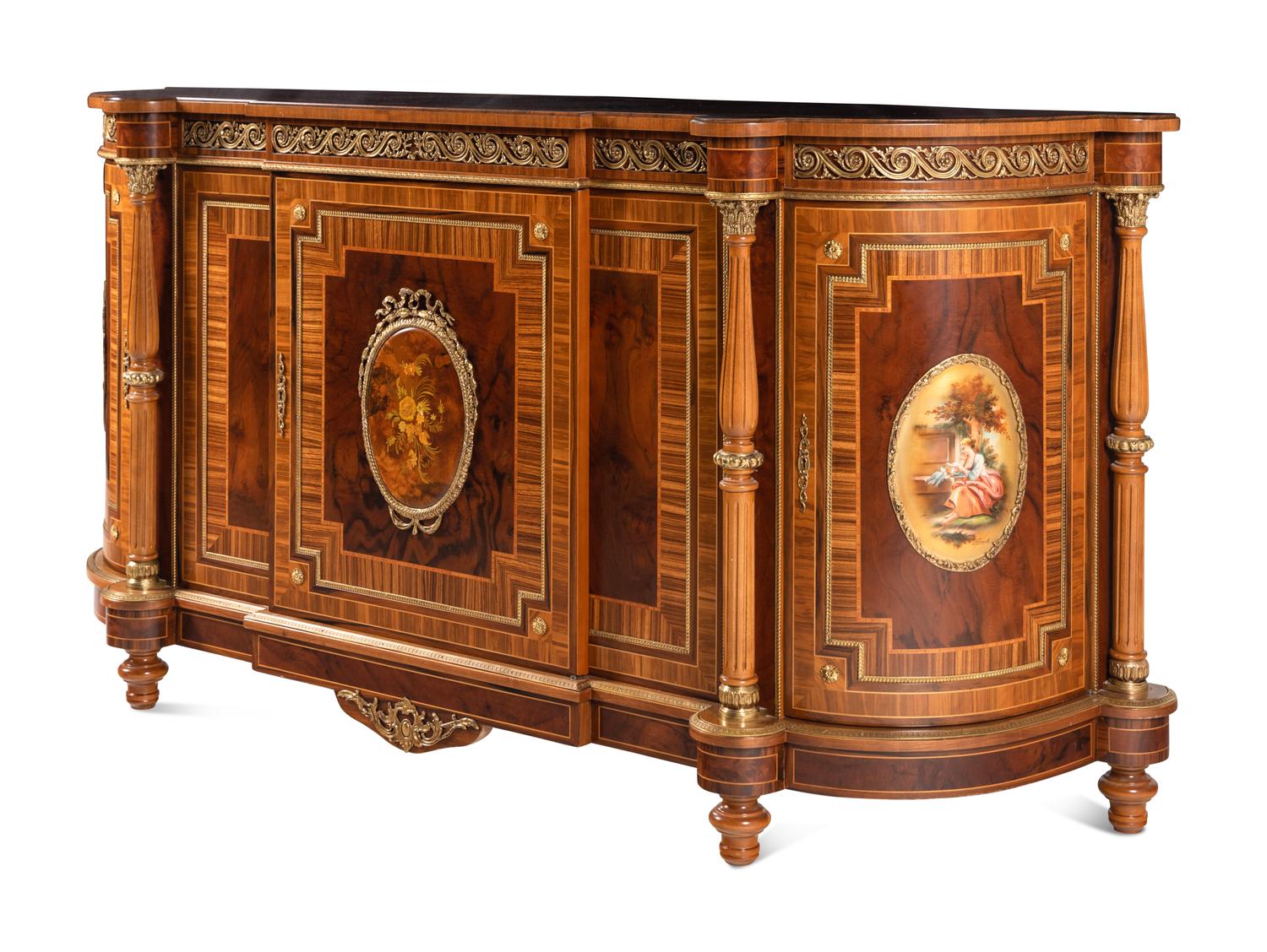 A Louis XVI Style Gilt Bronze Mounted Various Woods Console Cabinet