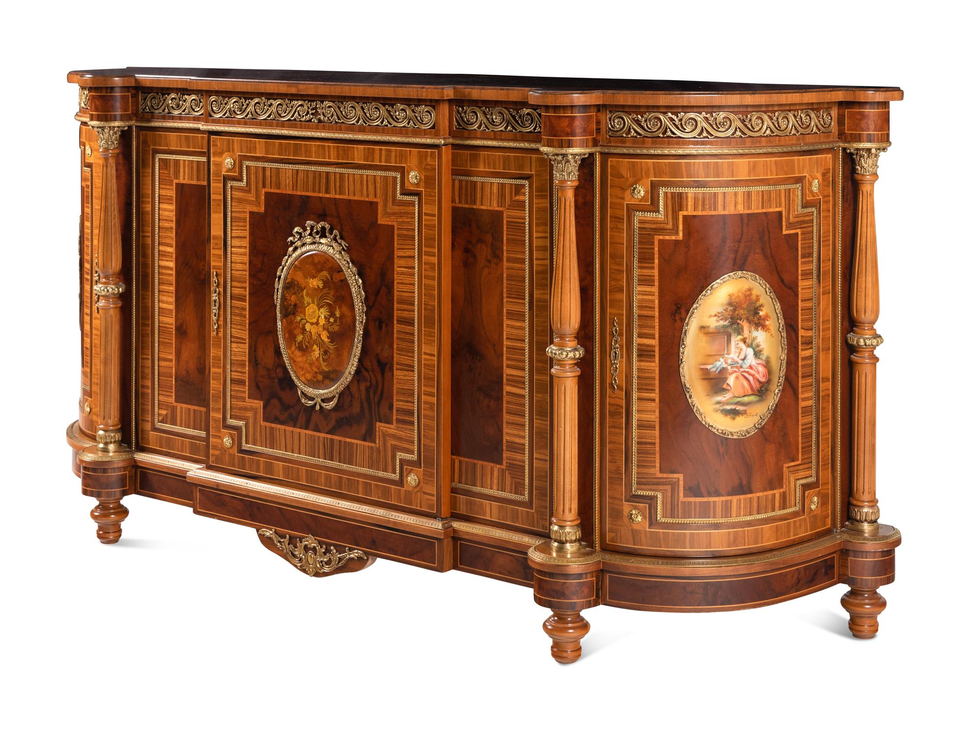A Louis XVI Style Gilt Bronze Mounted Various Woods Console Cabinet