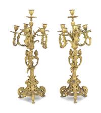 A Pair of Napoleon III Gilt Bronze Six-Light Candelabra
