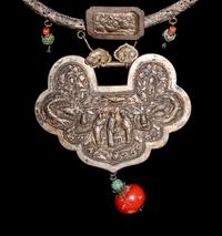 Two Chinese Silver and Coral Necklaces with Ruyi -Lock Form Pendants