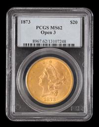 A United States 1873 Liberty Head: Open 3 $20 Gold Coin