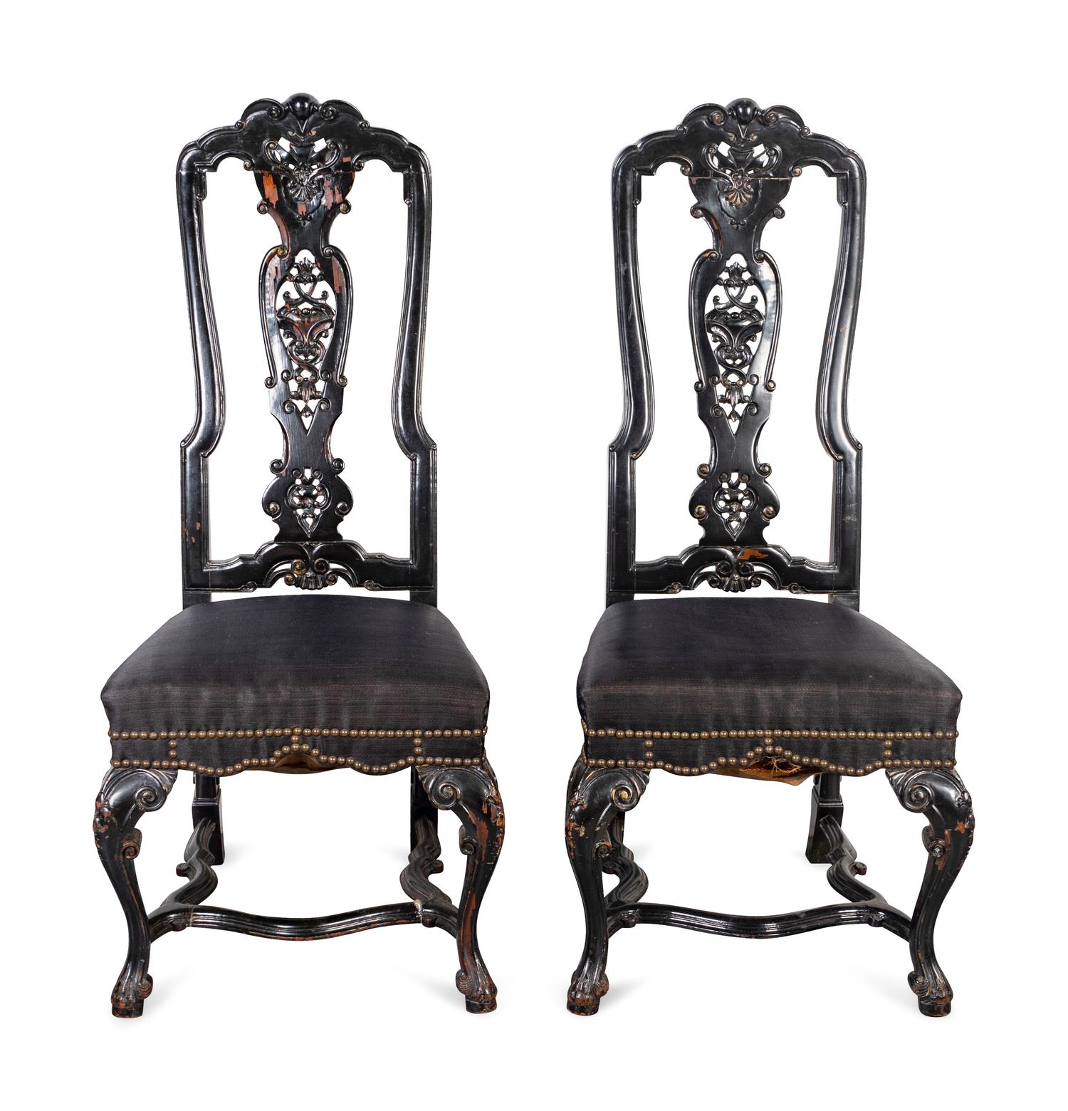 A Pair of Portuguese Rococo Style Lacquered Side Chairs — LATE 19TH CENTURY