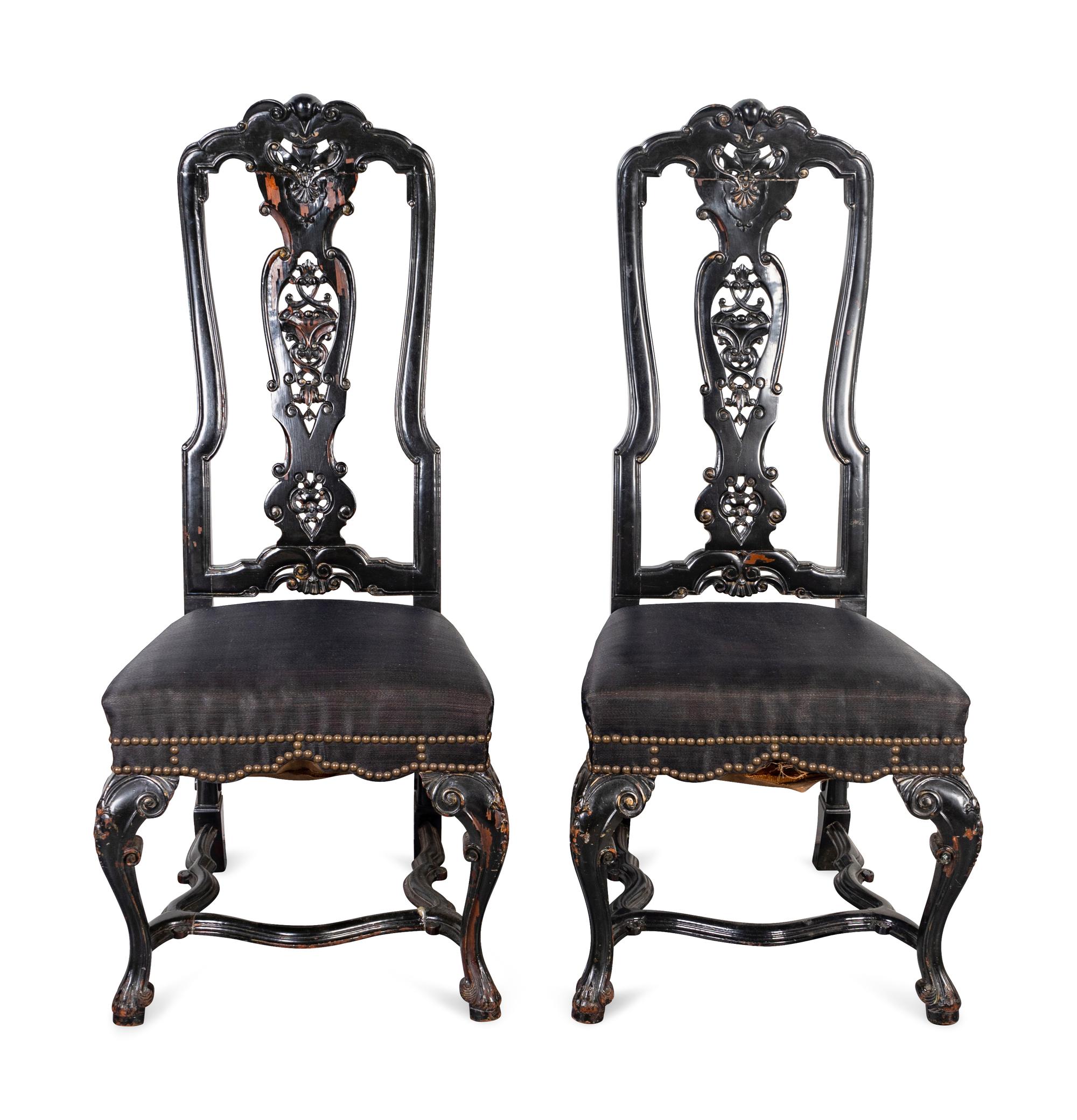 A Pair of Portuguese Rococo Style Lacquered Side Chairs — LATE 19TH CENTURY