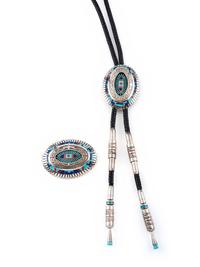 Sterling Silver and Mosaic Inlay Bolo Tie and Belt Buckle