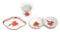 Three Herend Porcelain Table Articles Lenght of the first: 5 7/8 inches.