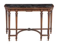 A Louis XVI Style Carved Walnut Marble-Top Console Table