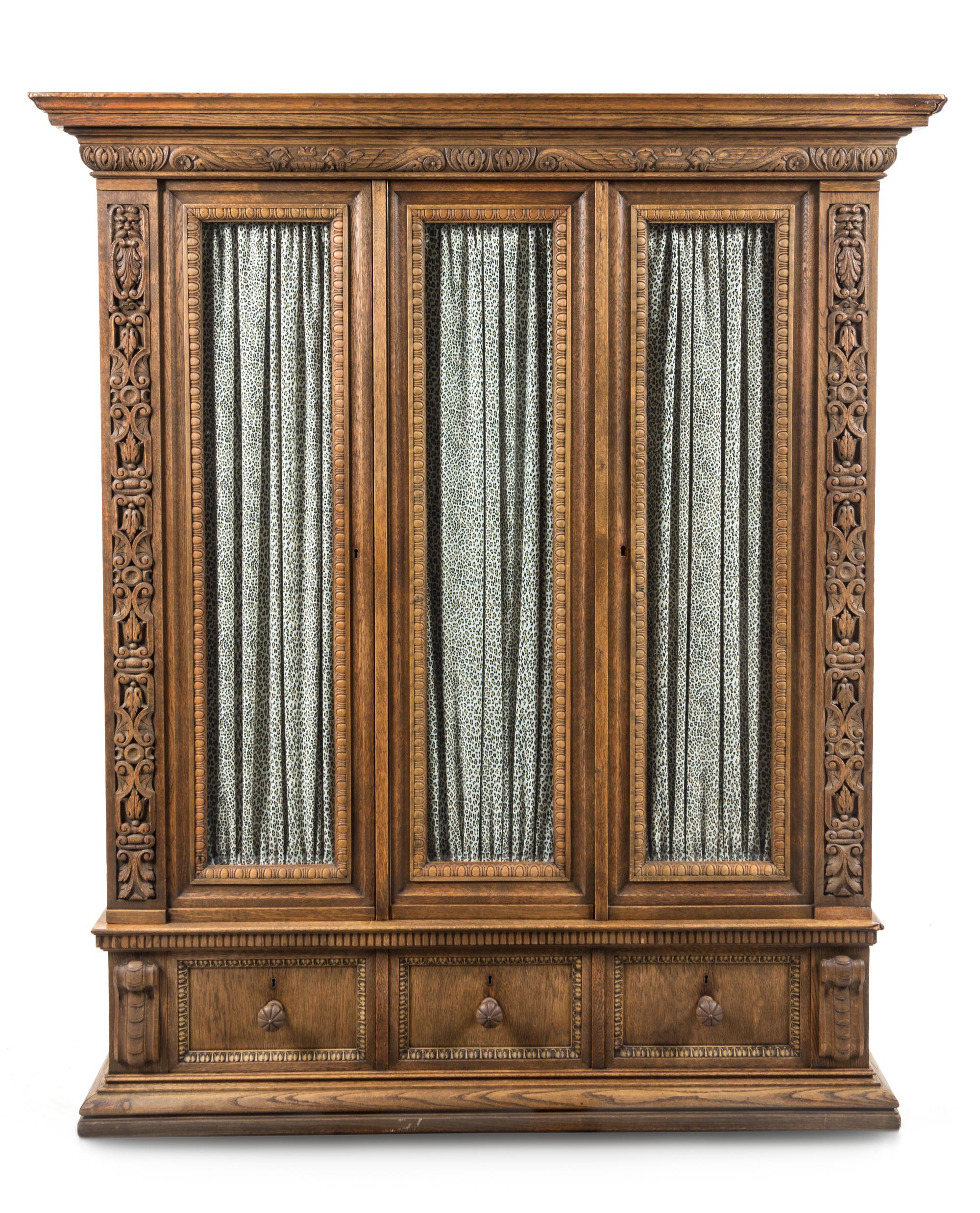 A German Oak Vitrine Cabinet Height 69 1/2 x width 59 x depth 22 inches. — LATE 19TH CENTURY