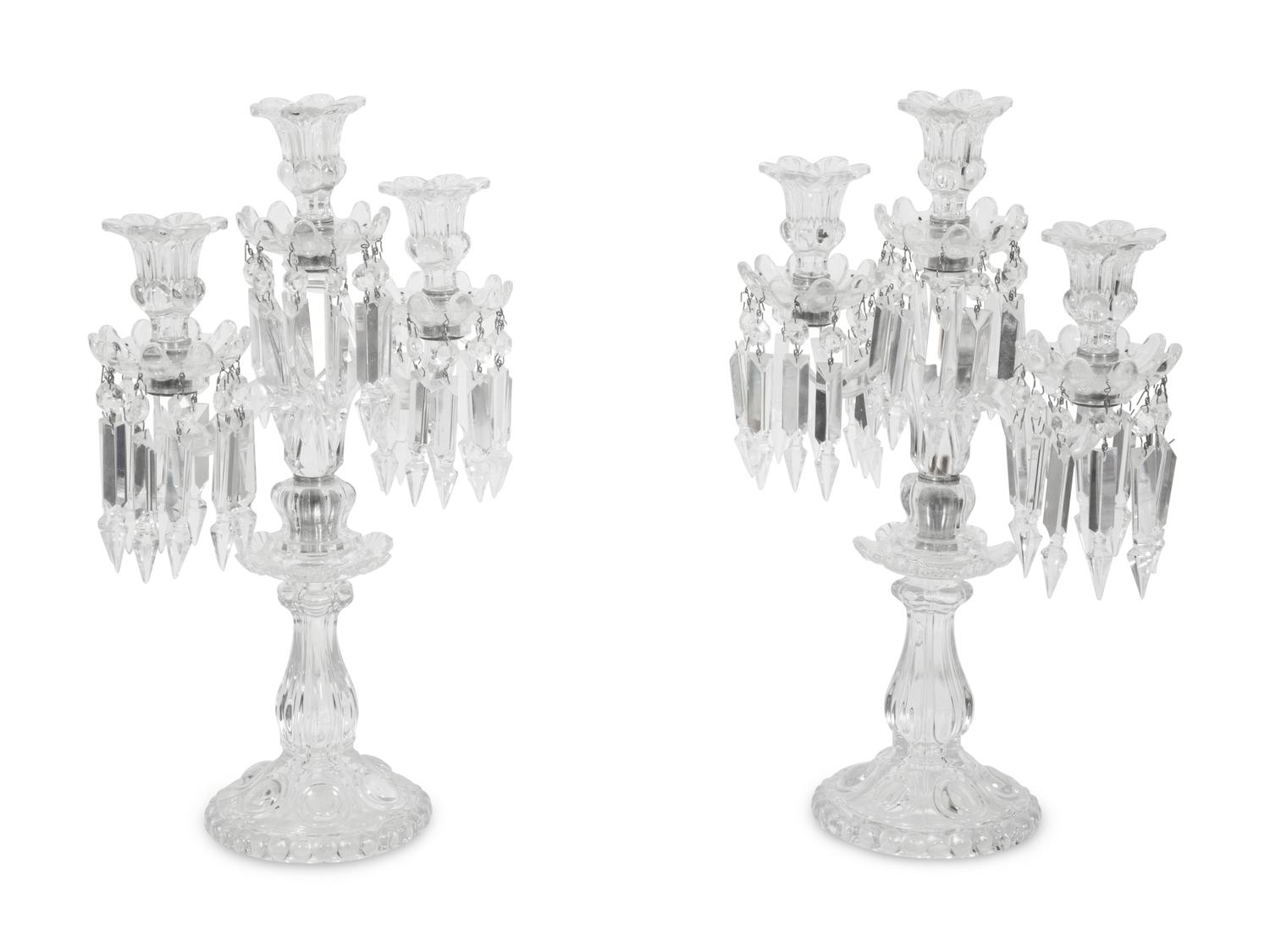 A Pair of Baccarat Molded Glass Three-Light Candelabra