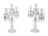 A Pair of Baccarat Molded Glass Three-Light Candelabra