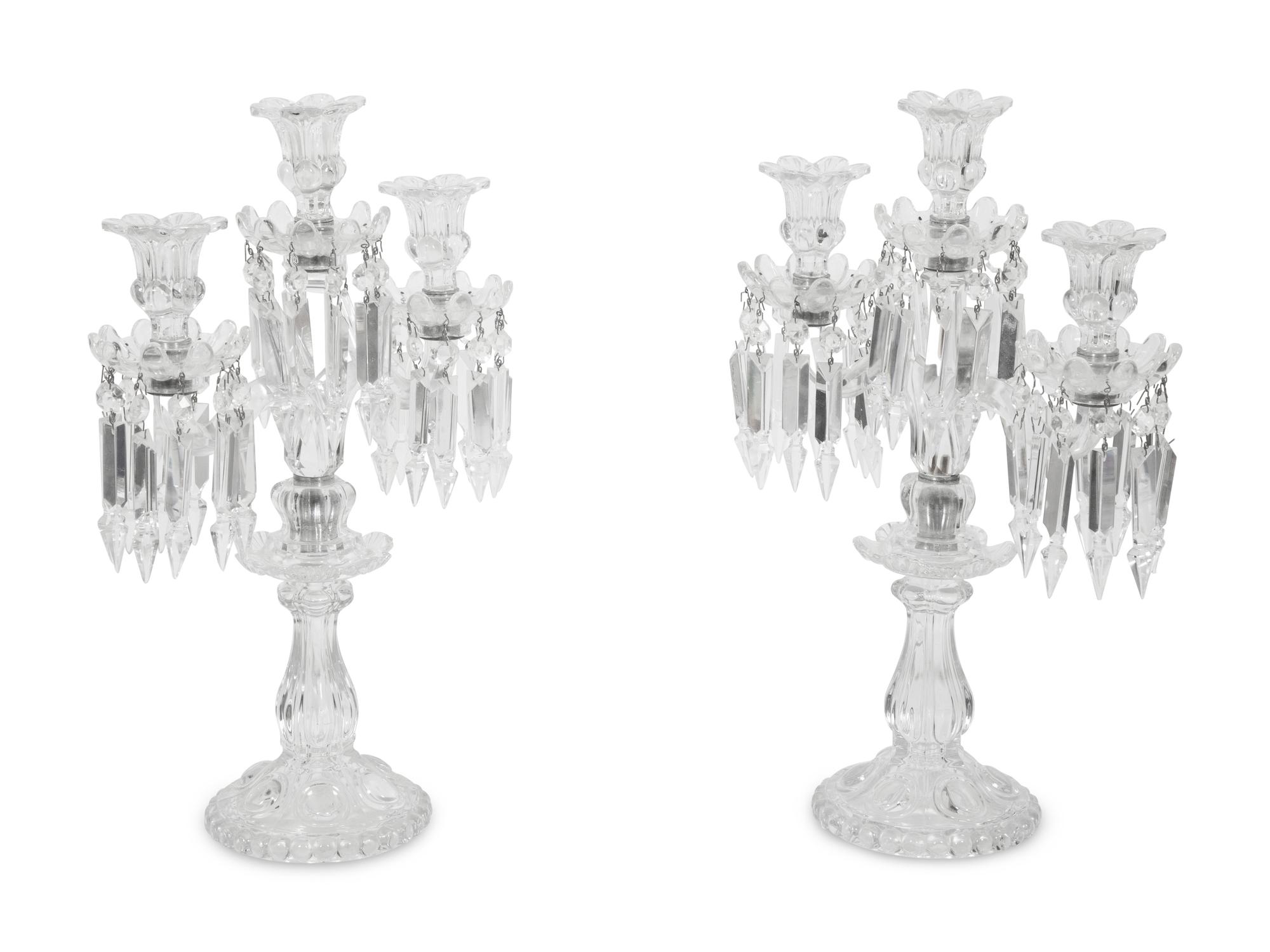 A Pair of Baccarat Molded Glass Three-Light Candelabra