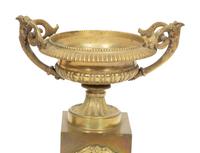 A Pair of Empire Gilt Bronze Urns on Pedestal Bases