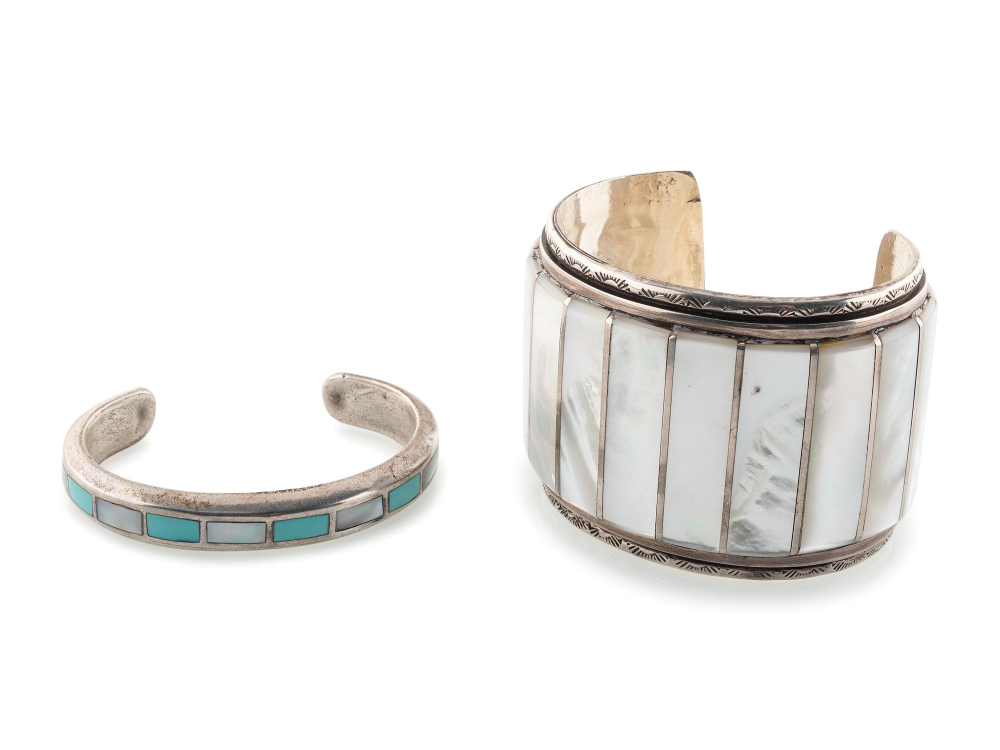Zuni Silver and Channel Inlay Cuff Bracelets