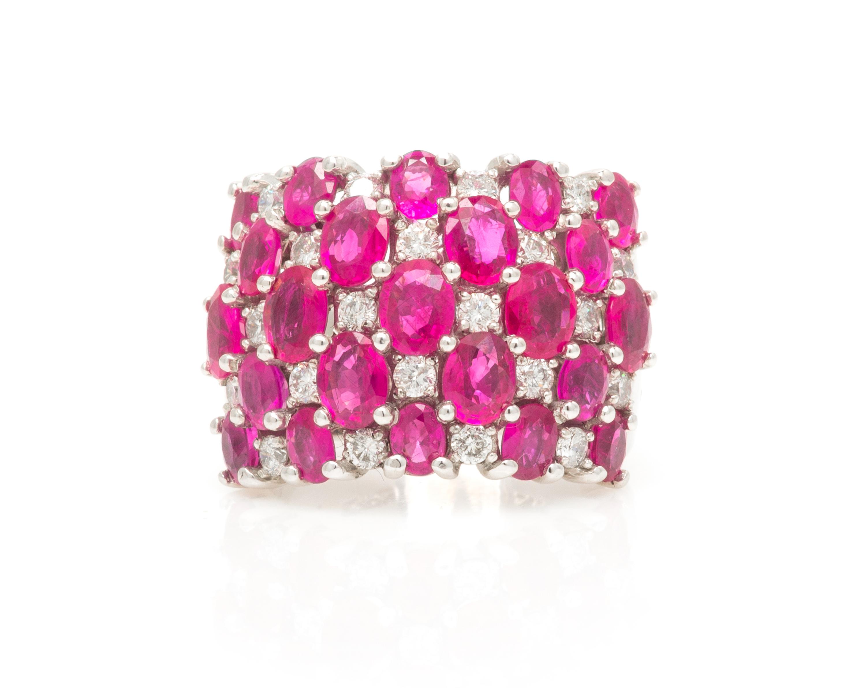 A 14 Karat White Gold, Ruby and Diamond Ring 8.90 dwts.