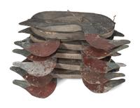 Five Painted Wood and Tin Folding Duck Decoys