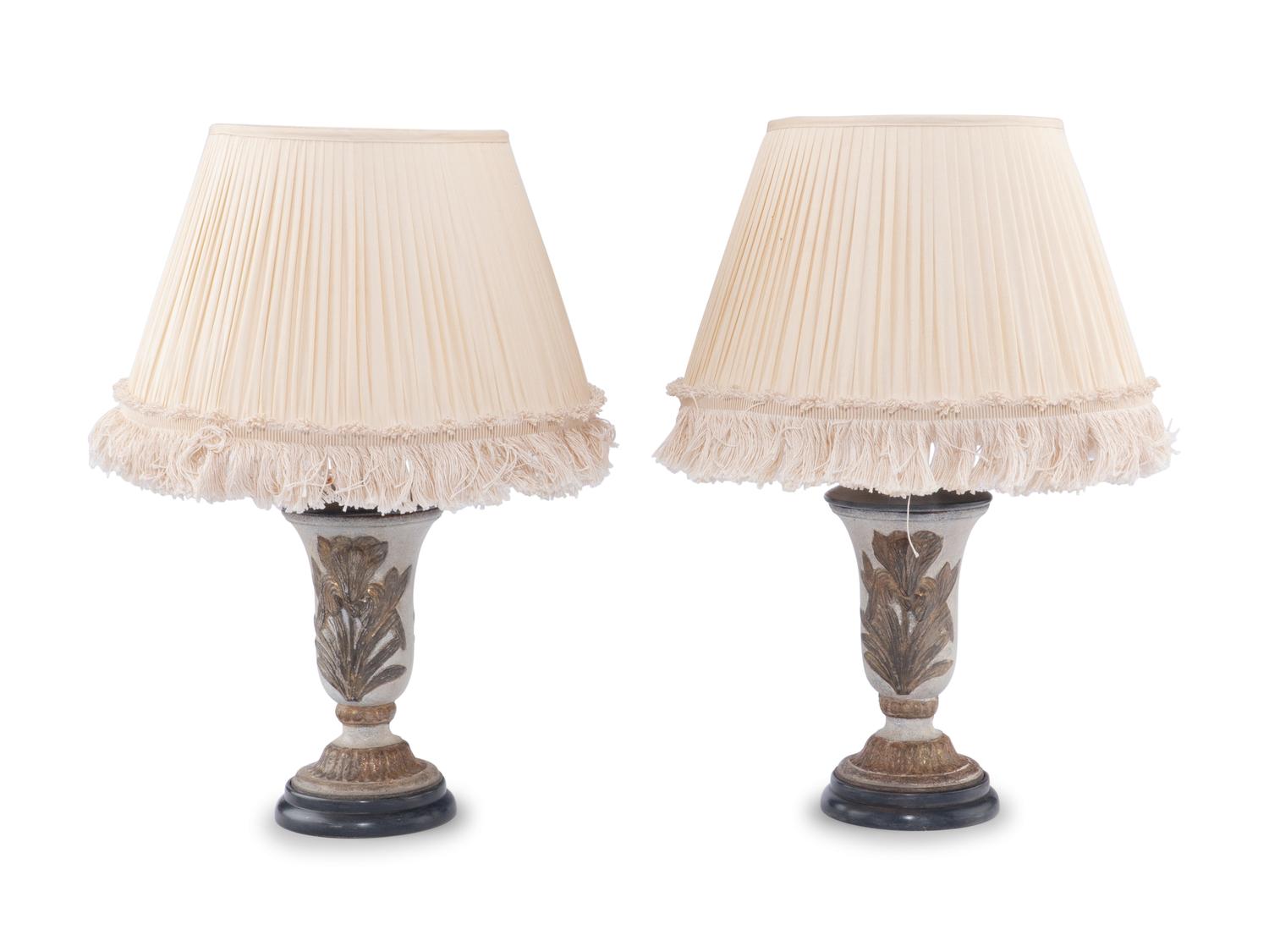 A Pair of Painted and Parcel-Gilt Cast Metal Table Lamps