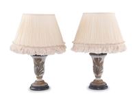 A Pair of Painted and Parcel-Gilt Cast Metal Table Lamps