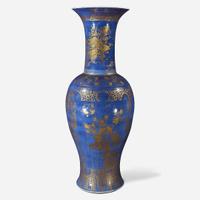 A large Chinese powder blue and gilt porcelain “Phoenix-tail” vase Kangxi period