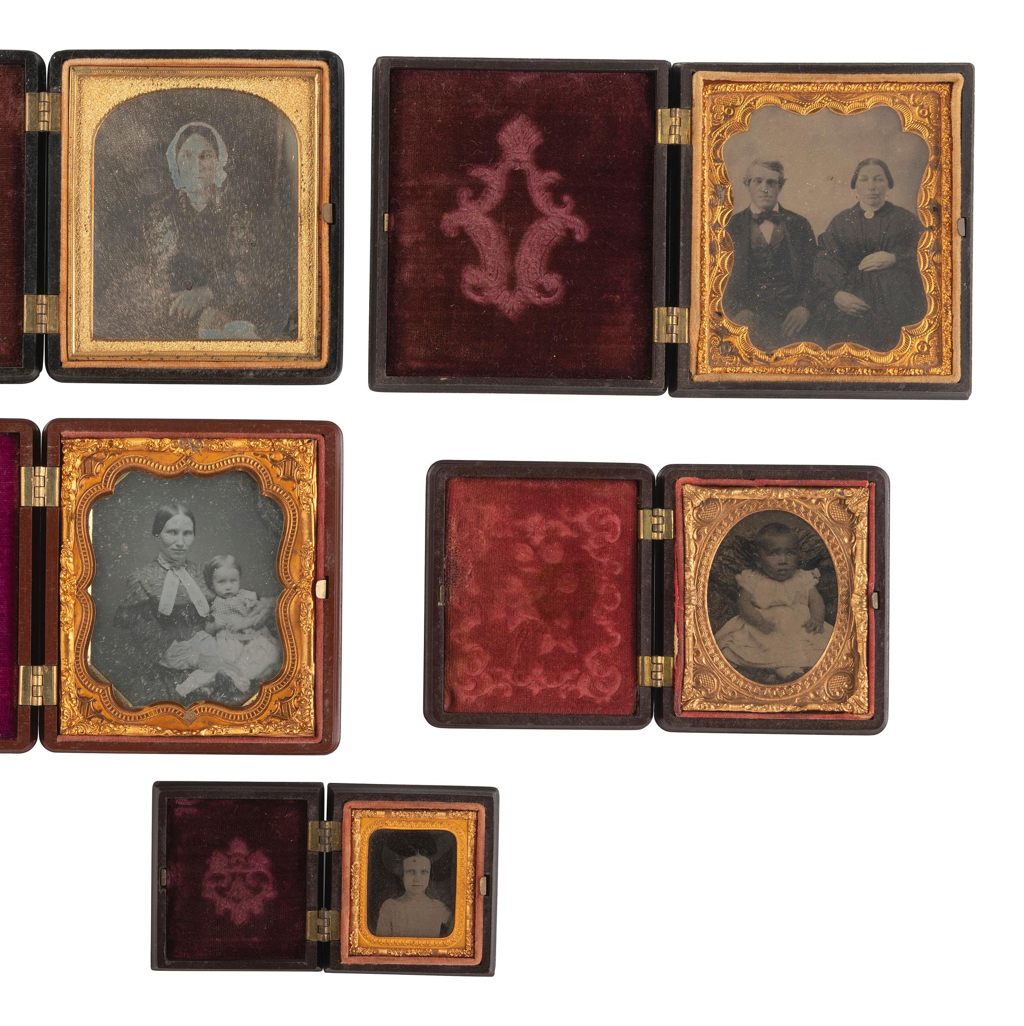 [EARLY PHOTOGRAPHY]. A group of 35 assorted Union cases, with half plate to sixteenth plate sizes.