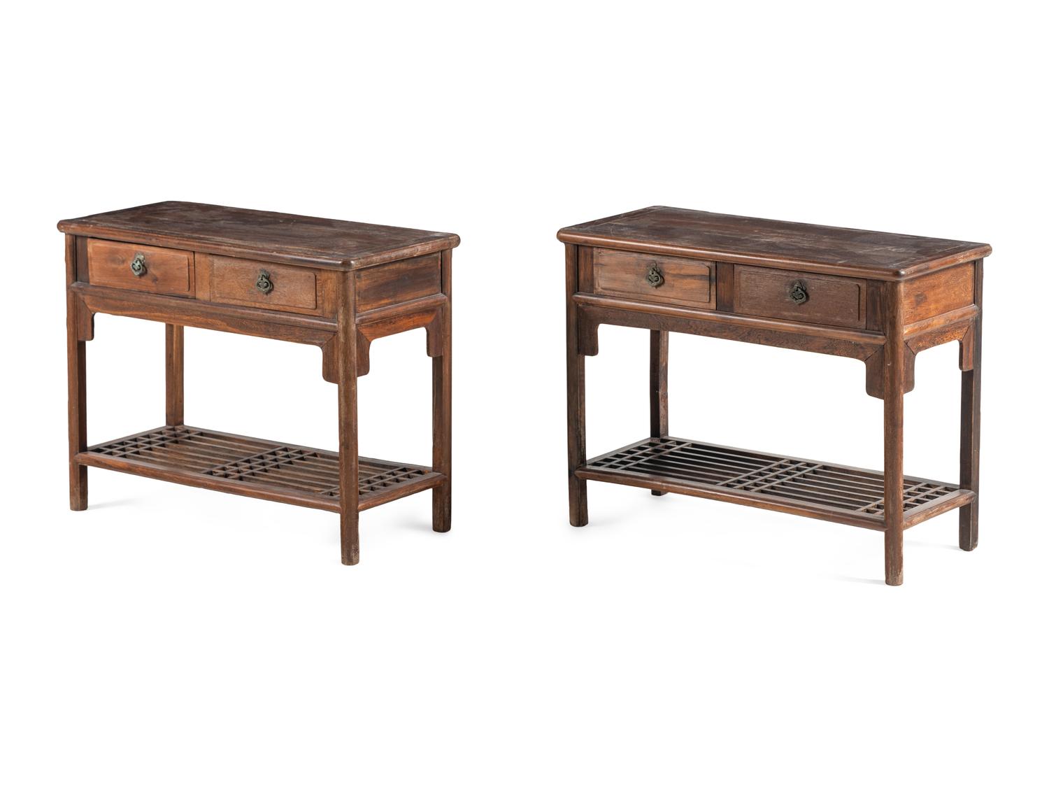 A Pair of Chinese Jichimu Cabinets on Stands